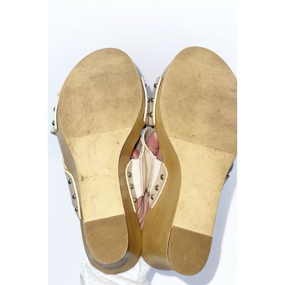 Torrid Platform Wedge Sandal Studded Faux Wood Crisscross Bone Beige Boho 8 WW - Picture 10 of 14